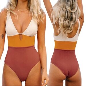 CUPSHE Color Block Keyhole Cutout Bathing Suit Size XL